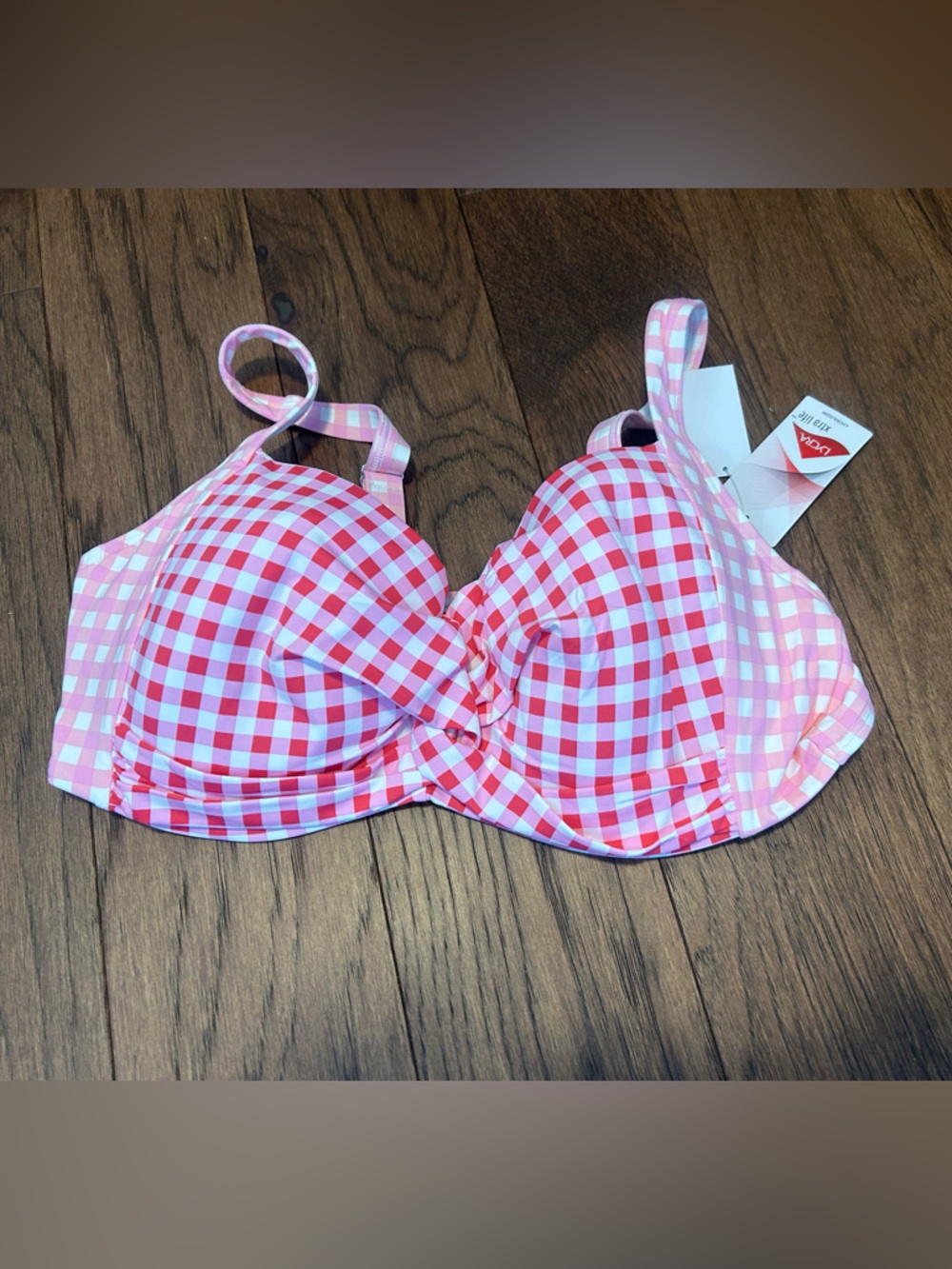 Lands End and Draper James Pink Gingham Bikini Twist Top